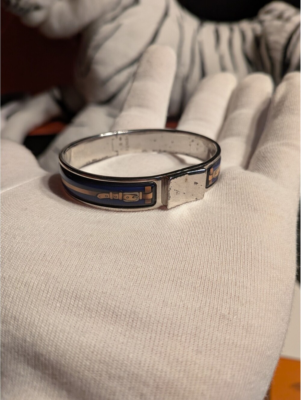 Authentic HERMES Clic Clac Bangle Bracelet Silver Blue Multicolor Metal 50mm